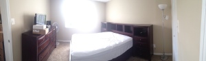Panorama view of our bedroom with the new furniture inside it.